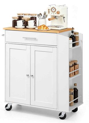 Kitchen Island Cart with Storage, 31.3 in Wide Mobile Rolling Storage Island on Swivel Wheels, with Drawer, Storage Cabinet, Spice/Towel Rack,  Table for Home Dining Room, White