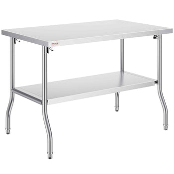 Folding Commercial Prep Table, 48 x 30 Inch Commercial Worktable Workstation with Undershelf, Heavy-duty Stainless Steel Folding Table with 300 lbs Load, for Home Kitchen Restaurant Garage