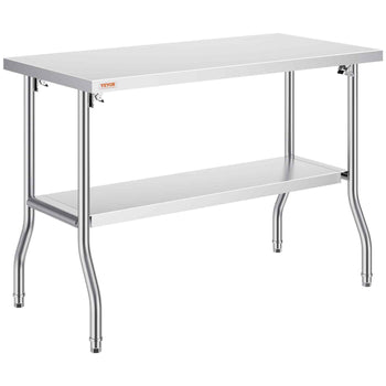 Folding Commercial Prep Table, 48 x 24 Inch Commercial Worktable Workstation with Undershelf, Heavy-duty Stainless Steel Folding Table with 300 lbs Load, for Home Kitchen Restaurant Garage