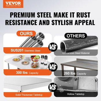 Folding Commercial Prep Table, 48 x 30 Inch Commercial Worktable Workstation, Heavy-duty Stainless Steel Folding Table with 300 lbs Load, Kitchen Work Table, for Home Kitchen Restaurant Garage