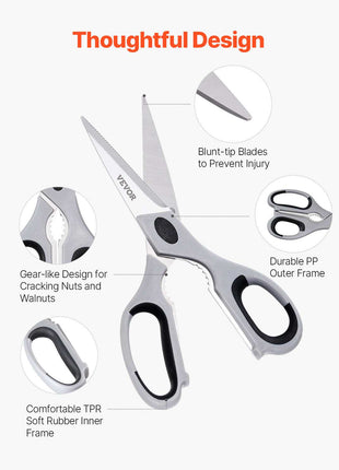 Kitchen Scissors, 2 Pack Durable Stainless Steel Kitchen Shears with Sheaths, Heavy Duty Cooking Shears with Soft Grip Comfort Handle, Kitchen Utensil for Cutting Meat, Fish, Poultry, Cyan+Grey