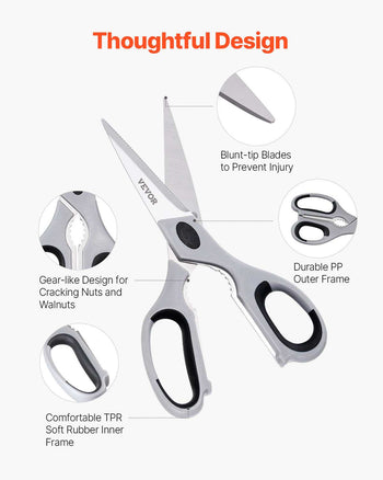 Kitchen Scissors, 2 Pack Durable Stainless Steel Kitchen Shears with Sheaths, Heavy Duty Cooking Shears with Soft Grip Comfort Handle, Kitchen Utensil for Cutting Meat, Fish, Poultry, Cyan+Grey