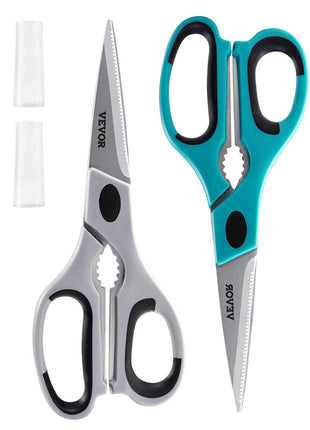 Kitchen Scissors, 2 Pack Durable Stainless Steel Kitchen Shears with Sheaths, Heavy Duty Cooking Shears with Soft Grip Comfort Handle, Kitchen Utensil for Cutting Meat, Fish, Poultry, Cyan+Grey