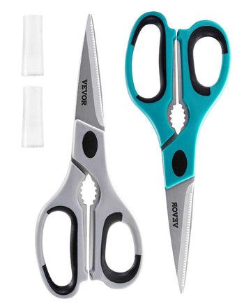 Kitchen Scissors, 2 Pack Durable Stainless Steel Kitchen Shears with Sheaths, Heavy Duty Cooking Shears with Soft Grip Comfort Handle, Kitchen Utensil for Cutting Meat, Fish, Poultry, Cyan+Grey