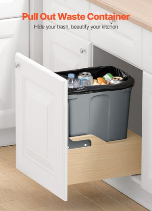 Wood Pullout Trash Can for Kitchen Cabinets, 35 QT Garbage Waste Recycling Bin, Under Mount Waste Container, with Heavy Duty Metal Soft Close Sliding System, Door Kit, for Sink, Under Counter