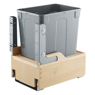 Wood Pullout Trash Can for Kitchen Cabinets, 35 QT Garbage Waste Recycling Bin, Under Mount Waste Container, with Heavy Duty Metal Soft Close Sliding System, Door Kit, for Sink, Under Counter