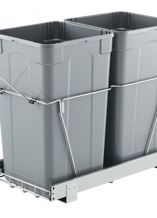 Pullout Trash Can for Kitchen Cabinets, 27QTx2 Double Under Sink Garbage Waste Recycling Bin, Under Mount Waste Container, with Heavy Duty Metal Full Extension Sliding System and Handle