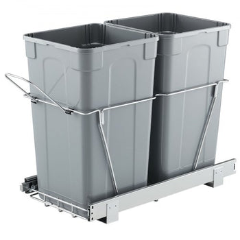 Pullout Trash Can for Kitchen Cabinets, 27QTx2 Double Under Sink Garbage Waste Recycling Bin, Under Mount Waste Container, with Heavy Duty Metal Full Extension Sliding System and Handle