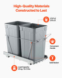 Pullout Trash Can for Kitchen Cabinets, 27QTx2 Double Under Sink Garbage Waste Recycling Bin, Under Mount Waste Container, with Heavy Duty Metal Full Extension Sliding System and Handle