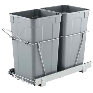 Pullout Trash Can for Kitchen Cabinets, 27QTx2 Double Under Sink Garbage Waste Recycling Bin, Under Mount Waste Container, with Heavy Duty Metal Full Extension Sliding System and Handle