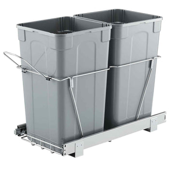 Pullout Trash Can for Kitchen Cabinets, 27QTx2 Double Under Sink Garbage Waste Recycling Bin, Under Mount Waste Container, with Heavy Duty Metal Full Extension Sliding System and Handle