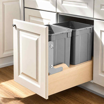 Wood Pullout Trash Can for Kitchen Cabinets, 35 QT x2 Double Under Sink Garbage Waste Recycling Bin, Under Mount Waste Container, with Heavy Duty Metal Soft Close Sliding System and Door Kit