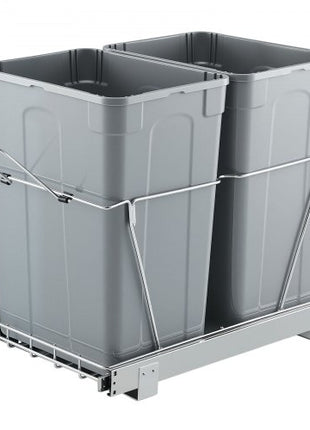 Pullout Trash Can for Kitchen Cabinets, 35 QT x2 Double Under Sink Garbage Waste Recycling Bin, Under Mount Waste Container, with Heavy Duty Metal Full Extension Sliding System and Handle