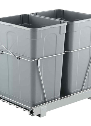 Pullout Trash Can for Kitchen Cabinets, 35 QT x2 Double Under Sink Garbage Waste Recycling Bin, Under Mount Waste Container, with Heavy Duty Metal Full Extension Sliding System and Handle