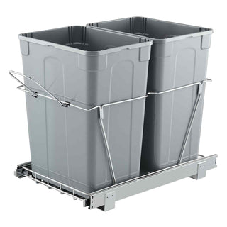 Pullout Trash Can for Kitchen Cabinets, 35 QT x2 Double Under Sink Garbage Waste Recycling Bin, Under Mount Waste Container, with Heavy Duty Metal Full Extension Sliding System and Handle