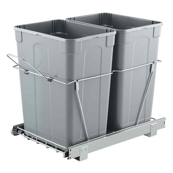 Pullout Trash Can for Kitchen Cabinets, 35 QT x2 Double Under Sink Garbage Waste Recycling Bin, Under Mount Waste Container, with Heavy Duty Metal Full Extension Sliding System and Handle