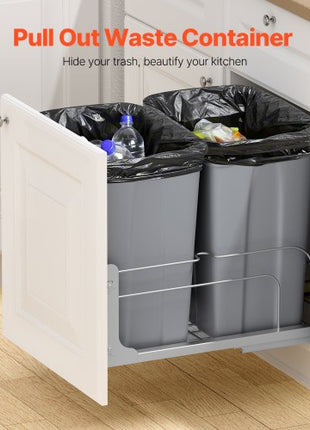 Pull-Out Trash Can, 35 QT x2 Double Under Mount Kitchen Waste Container, Heavy Duty Garbage Recycling Bin with Door Kit and Soft Close Slide, for Kitchen Cabinet, Sink, Under Counter (Grey)