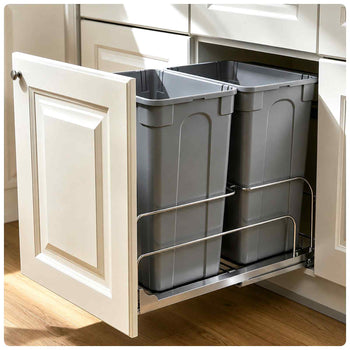 Pull-Out Trash Can, 35 QT x2 Double Under Mount Kitchen Waste Container, Heavy Duty Garbage Recycling Bin with Door Kit and Soft Close Slide, for Kitchen Cabinet, Sink, Under Counter (Grey)