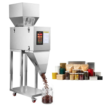 Powder Filling Machine, 20-3000g (0.04 - 6.61lbs) Automatic Particle Dispenser, Stainless Steel, Smart Weighing Dispensing Filler w/ Foot Pedal, for Coffee Beans, Grains, Tea, Spices, Silver