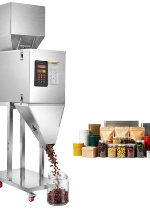 Powder Filling Machine, 20-5000g (0.04-11.02lbs) Automatic Particle Dispenser, Stainless Steel, Smart Weighing Dispensing Filler w/ Foot Pedal, for Coffee Beans, Grains, Tea, Spices, Silver