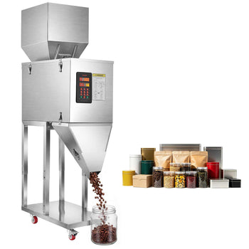 Powder Filling Machine, 20-5000g (0.04-11.02lbs) Automatic Particle Dispenser, Stainless Steel, Smart Weighing Dispensing Filler w/ Foot Pedal, for Coffee Beans, Grains, Tea, Spices, Silver