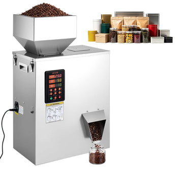 Powder Filling Machine, 10-500g (0.02-1.1lbs) Automatic Particle Dispenser, High Accuracy, Stainless Steel, Intelligent Weighing Dispensing Filler for Coffee Beans, Grains, Tea, Spices, Silver