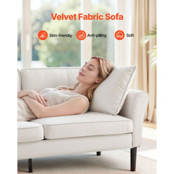 Loveseat Sofa, 69-Inch Small Sofa Couch for Living Room, Velvet Fabric 2-Seats Couch with Sinuous Spring, Soft Cushions and Sturdy Frame, Comfy Loveseat for Bedroom, Office or Apartment, White