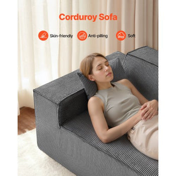 Loveseat Sofa, 63-Inch 2-Seats Couch for Living Room, Modern Small Corduroy Couch with Pocket Springs, Soft Cushions, Comfy Loveseat for Bedroom, Office or Apartment, No Assembly Required, Gray