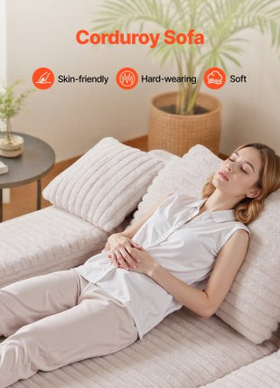 82.7-Inch Oversized Double Chaise Lounge, Corduroy Fabric Sectional Sofa, Cozy Deep Seat Loveseat Sofa with Soft Cushions and Throw Pillows for Living Room Bedroom, No Assembly Required, Beige