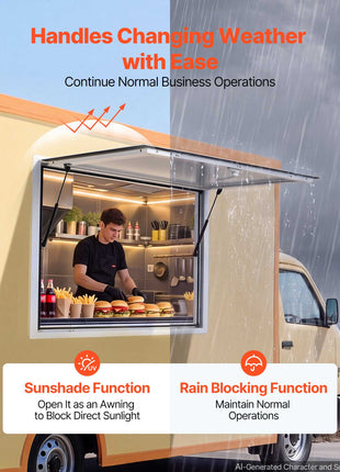 Concession Window 36x36 in Aluminum Alloy Frame Service Window, for Food Truck, Up to 85 Degrees Stand Serving with Awning Door and Drag Hook, Rainwater Resistant for Concession Trailer