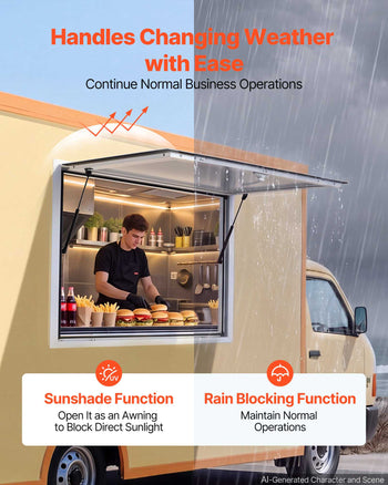Concession Window 36x36 in Aluminum Alloy Frame Service Window, for Food Truck, Up to 85 Degrees Stand Serving with Awning Door and Drag Hook, Rainwater Resistant for Concession Trailer