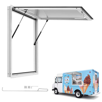 Concession Window 36x36 in Aluminum Alloy Frame Service Window, for Food Truck, Up to 85 Degrees Stand Serving with Awning Door and Drag Hook, Rainwater Resistant for Concession Trailer