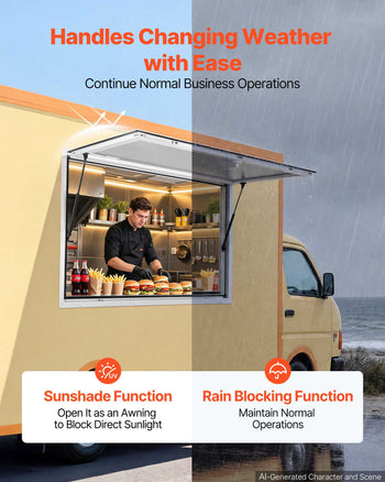 Concession Window 48x36 in Aluminum Alloy Frame Service Window, for Food Truck, Up to 85 Degrees Stand Serving Windows with Awning Door and Drag Hook, Rainwater Resistant for Concession Trailer