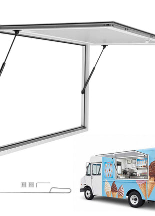 Concession Window 48x36 in Aluminum Alloy Frame Service Window, for Food Truck, Up to 85 Degrees Stand Serving Windows with Awning Door and Drag Hook, Rainwater Resistant for Concession Trailer