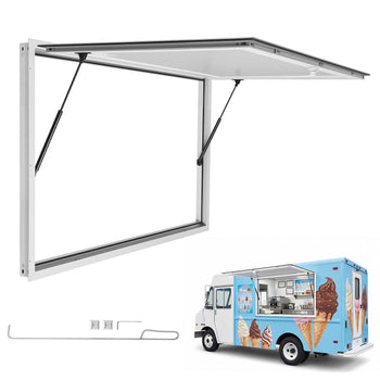 Concession Window 48x36 in Aluminum Alloy Frame Service Window, for Food Truck, Up to 85 Degrees Stand Serving Windows with Awning Door and Drag Hook, Rainwater Resistant for Concession Trailer