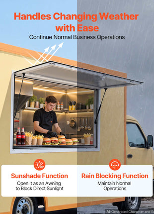 Concession Window 60x36 in Aluminum Alloy Frame Service Window, for Food Truck, Up to 85 Degrees Stand Serving Windows with Awning Door and Drag Hook, Rainwater Resistant for Concession Trailer