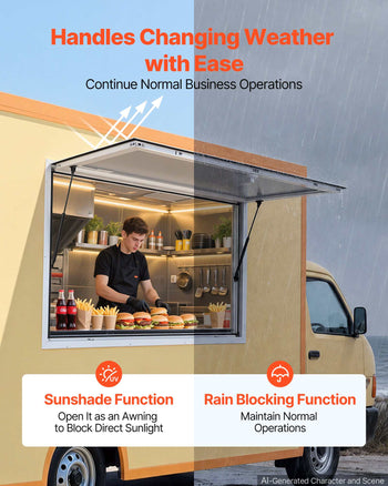 Concession Window 60x36 in Aluminum Alloy Frame Service Window, for Food Truck, Up to 85 Degrees Stand Serving Windows with Awning Door and Drag Hook, Rainwater Resistant for Concession Trailer