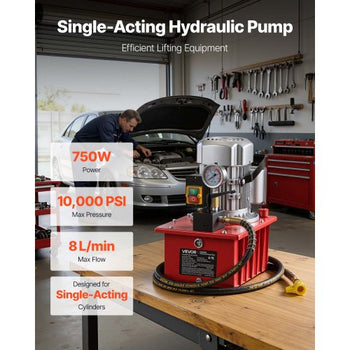 Electric Hydraulic Pump, 750W 10,000 PSI, 120V Single Acting Electric Driven Hydraulic Pump Power Pack Unit, with Manual Valve, 2.1 Gallon / 8L, for Punching, Bending, Single Acting Cylinders