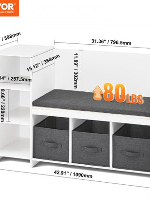 Kids Reading Nook Bench, Toddler Bookshelf and Bookcase with Detachable Seat Cushion, 6-Cubby Storage Organizer Bench with 3 Drawers, Ideal for Playroom, Bedroom, Living Room or Entryway, White