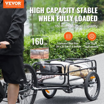 Bike Cargo Trailer, 160 lbs Load Capacity, Heavy-Duty Bicycle Wagon Cart, Foldable Compact Storage & Quick Release with Universal Hitch, 16" Wheels, Safe Reflectors, Fits 22"-28" Bike Wheels