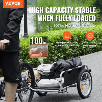 Bike Cargo Trailer, 100 lbs Load Capacity, Heavy-Duty Bicycle Wagon Cart, Foldable Compact Storage & Quick Release with Universal Hitch, 16" Wheels, Safe Reflectors, Fits 22"-28" Bike Wheels