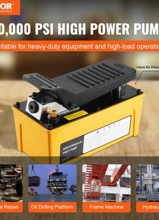 10,000PSI Air Hydraulic Pump, 0.42 Gal Reservoir, NPT 3/8 In Oil Outlet, NPT 1/4 In Inlet, Aluminum Shell Air Actuated Treadle Foot Pump, for Automobile Repair Frame Machine & Hydraulic Press