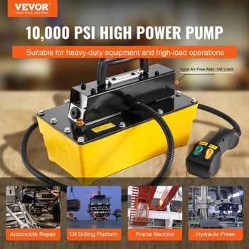 10,000PSI Air Hydraulic Pump, 0.61 Gal Reservoir, NPT 3/8 In Oil Outlet, NPT 1/4 In Inlet, Plastic Air Hydraulic Pump with Remote Control Actuator, for Automobile Frame Machine & Hydraulic Press