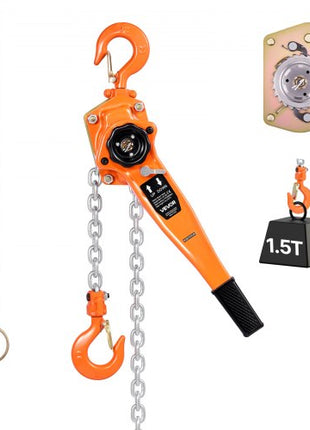 Manual Lever Chain Hoist, 1-1/2T 3300LBS Capacity Heavy Duty Come Along, 20FT Lift G80 Alloy Steel Chain With Dual Pawl Mechanical Brake,360°Rotating Hooks, for Warehouse Construction Garage