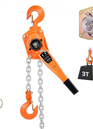 Manual Lever Chain Hoist, 3T 6600LBS Capacity Heavy Duty Come Along, 10FT Lift G80 Alloy Steel Chain With Dual Pawl Mechanical Brake,360°Rotating Hooks, for Warehouse Construction Garage