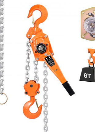 Manual Lever Chain Hoist, 6T 13200LBS Capacity Heavy Duty Come Along, 10FT Lift G80 Alloy Steel Chain With Dual Pawl Mechanical Brake,360°Rotating Hooks, for Warehouse Construction Garage