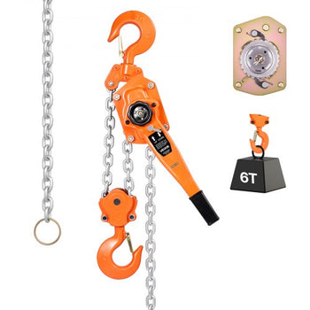 Manual Lever Chain Hoist, 6T 13200LBS Capacity Heavy Duty Come Along, 10FT Lift G80 Alloy Steel Chain With Dual Pawl Mechanical Brake,360°Rotating Hooks, for Warehouse Construction Garage