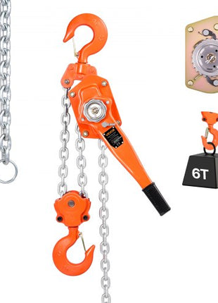 Manual Lever Chain Hoist, 6T 13200LBS Capacity Heavy Duty Come Along, 20FT Lift G80 Alloy Steel Chain With Dual Pawl Mechanical Brake,360°Rotating Hooks, for Warehouse Construction Garage
