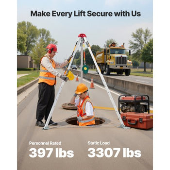 Confined Space Tripod Kit, Heavy Duty Rescue Tripod Lifting Hoist 1200 lbs Winch, 4.1 ft Adjustable Legs, 65 ft Cable Portable Kit, 32.8 ft Fall Protection, 4.40-7.05 ft Working Height