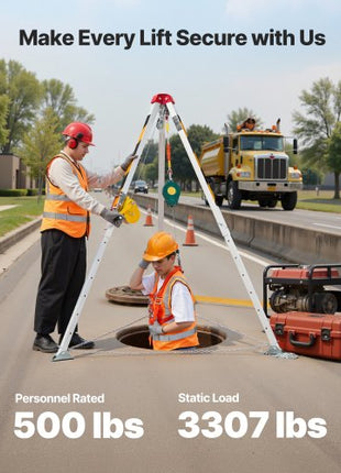 Confined Space Tripod Kit, Heavy Duty Rescue Tripod Lifting Hoist 1200 lbs Winch, 4.1 ft Adjustable Legs, 98.5 ft Cable Portable Kit, 32.8 ft Fall Protection, 4.40-7.05 ft Working Height